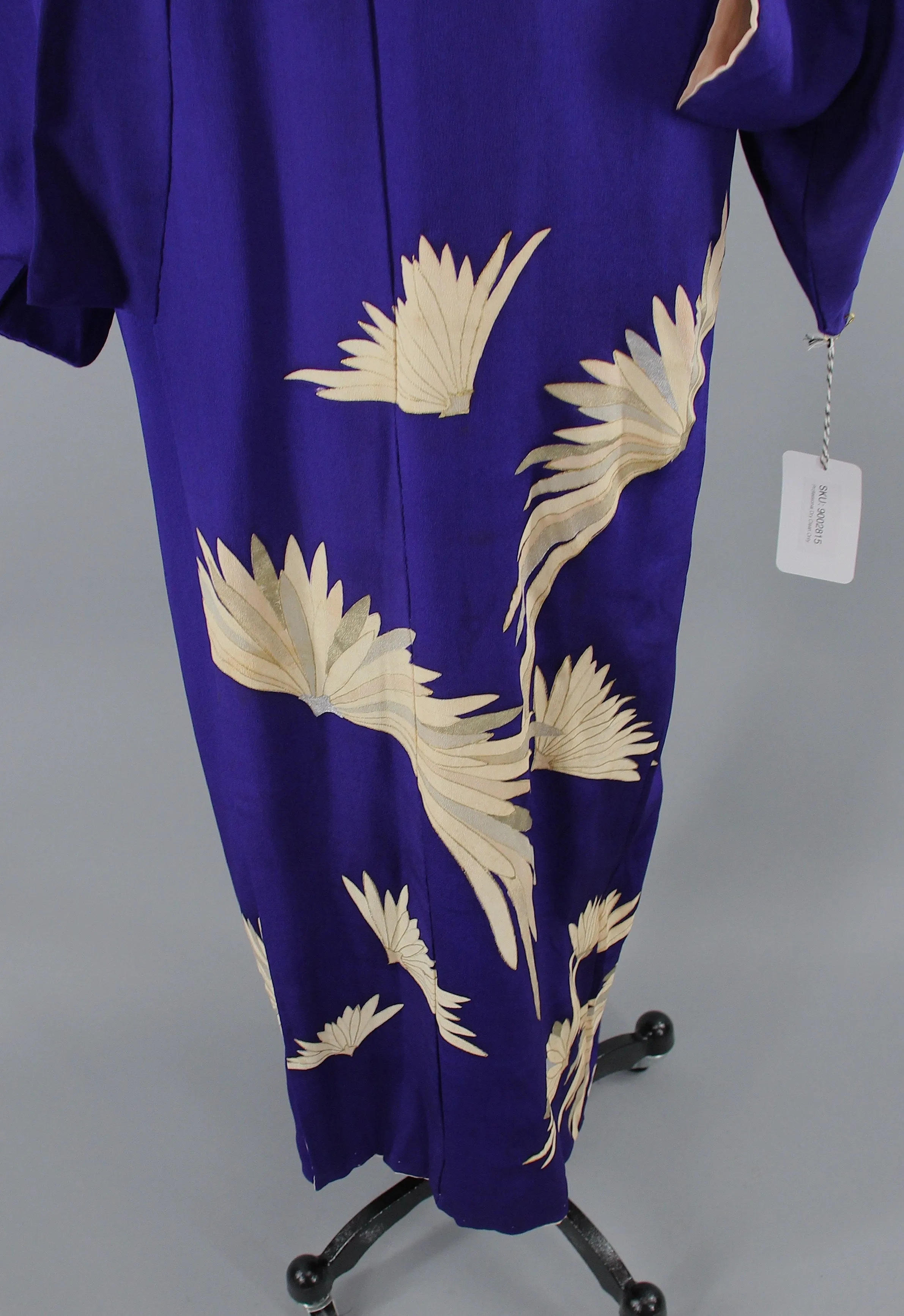 1930s Vintage Silk Kimono Robe / Blue Purple Chrysanthemum Floral