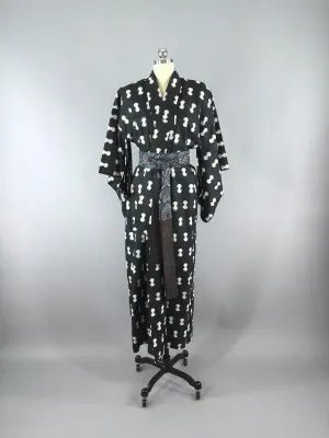 1940s Vintage Silk Kimono Robe / Ikat Black