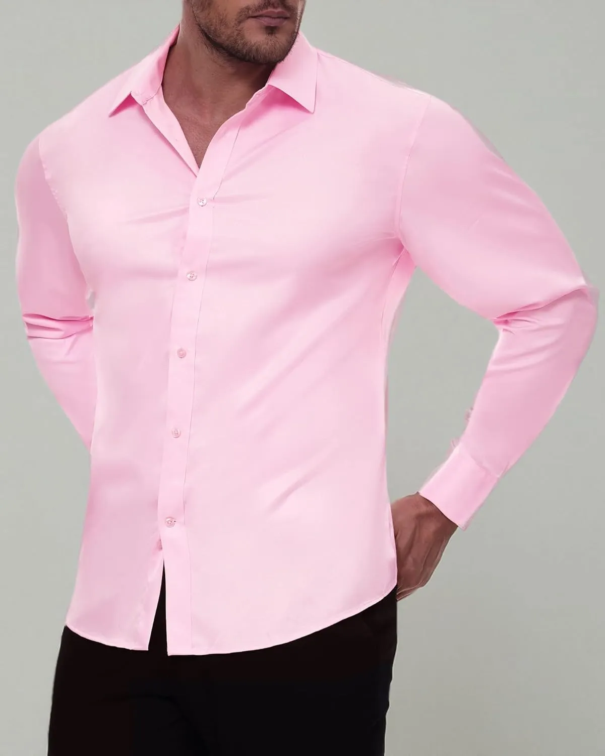 Alimens & Gentle Men's Dress Shirts Transitional Weather Long Sleeve Stretch Wrinkle-Free Button Down Top