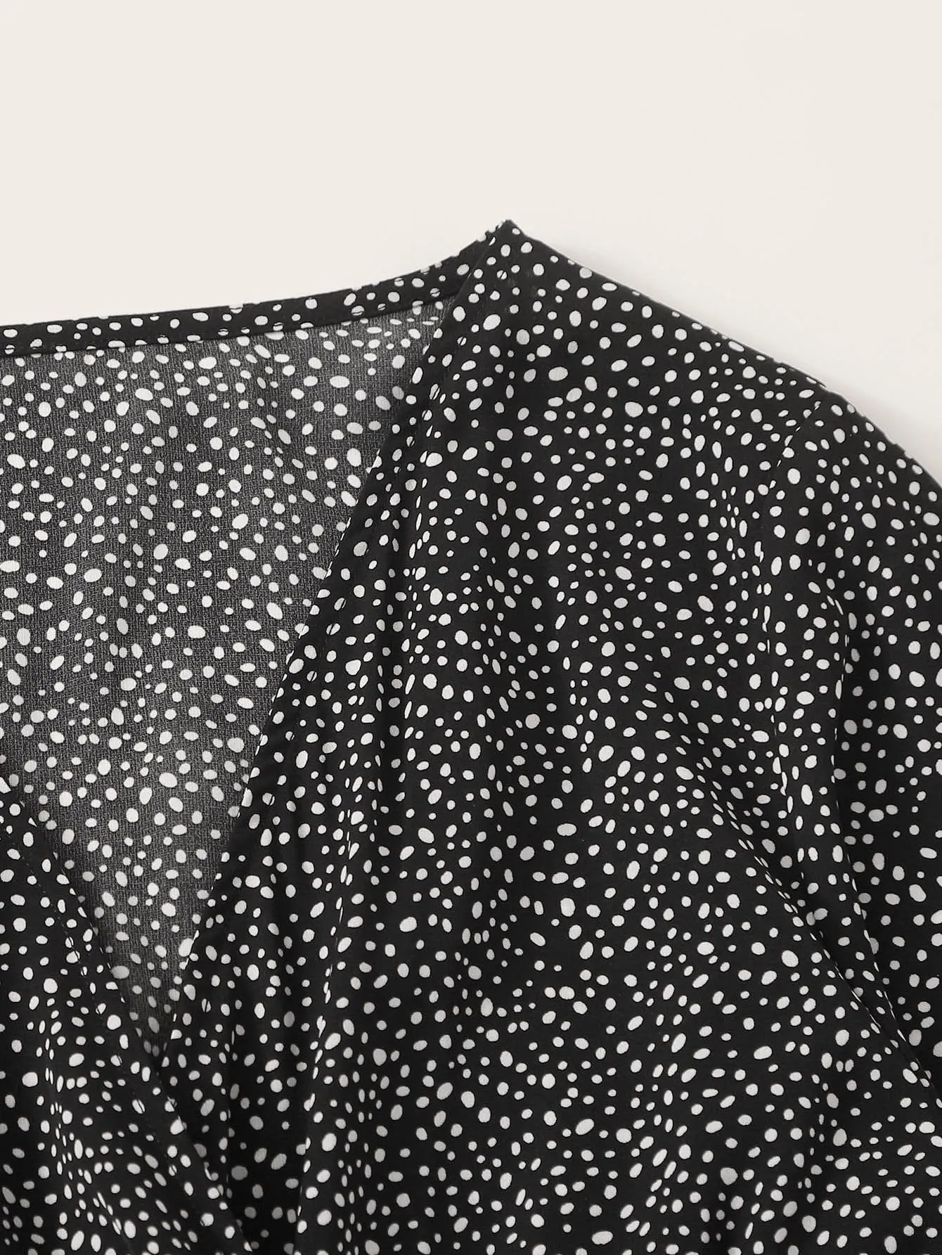 All Over Print Shirred Long Sleeve V Neck Regular Plus Size Blouse