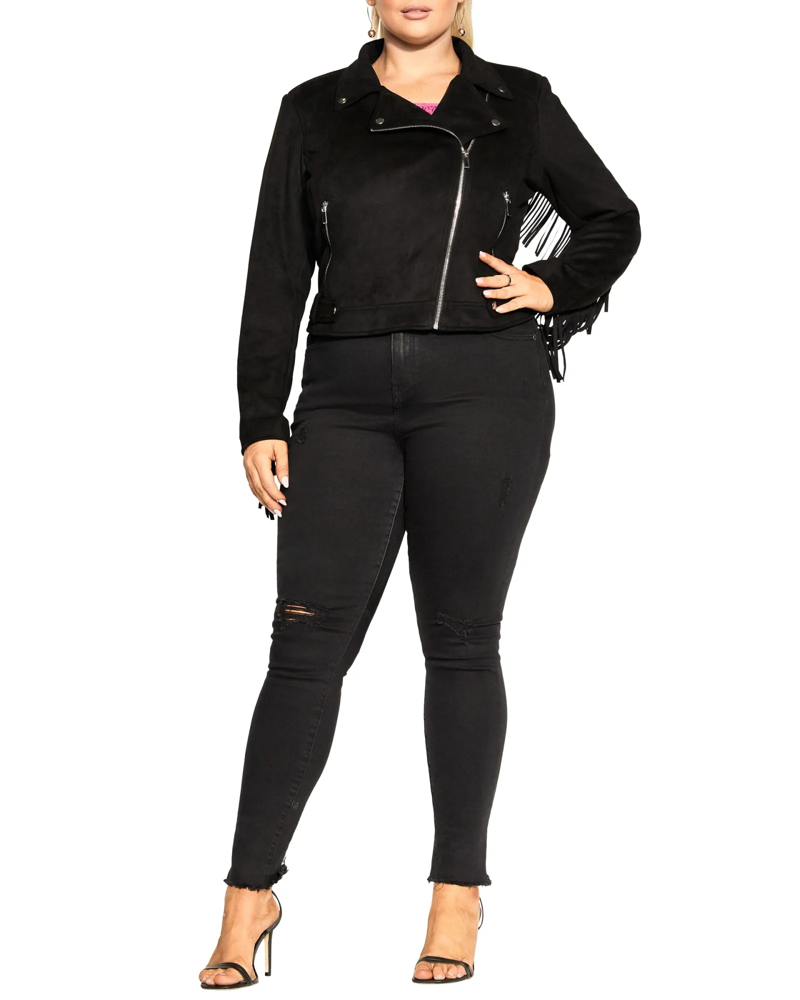 Angela Fringe Jacket | Black