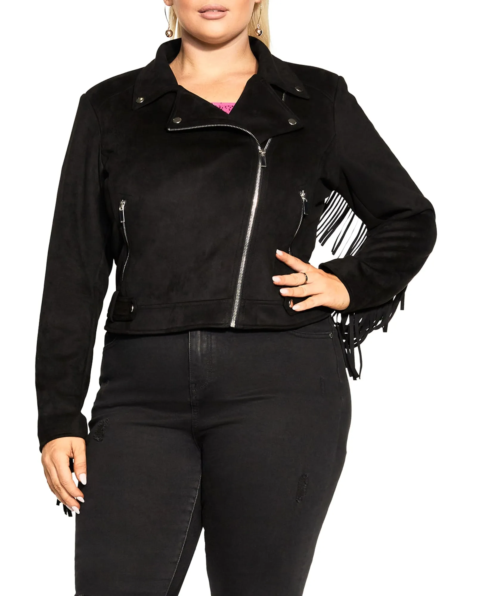 Angela Fringe Jacket | Black