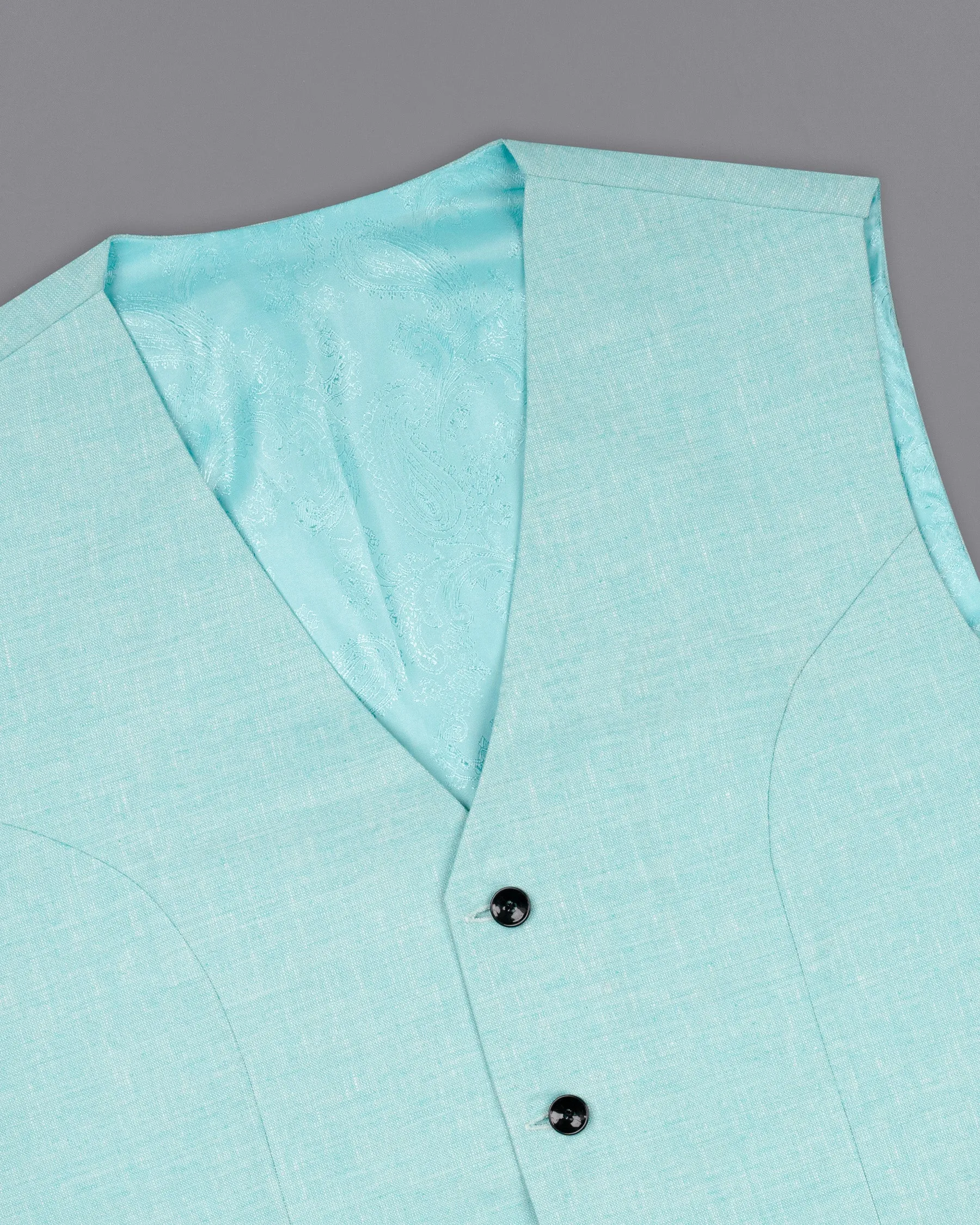 Aqua Island Blue Luxurious Linen Waistcoat