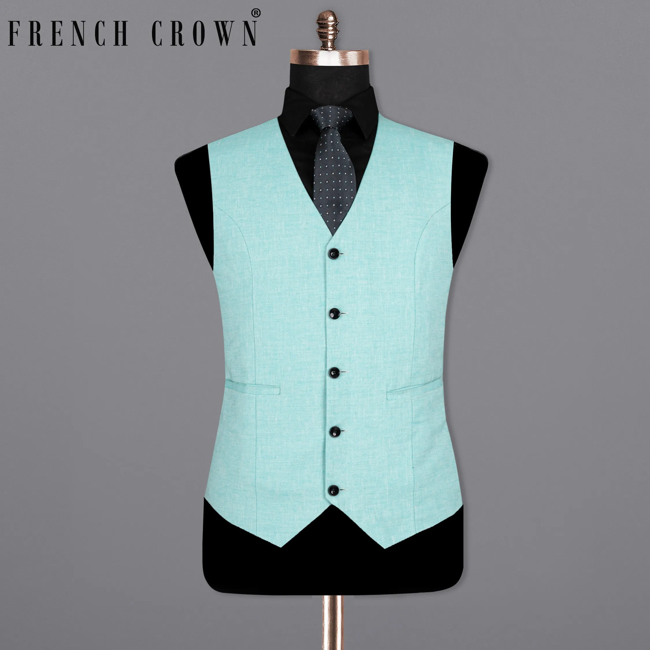 Aqua Island Blue Luxurious Linen Waistcoat