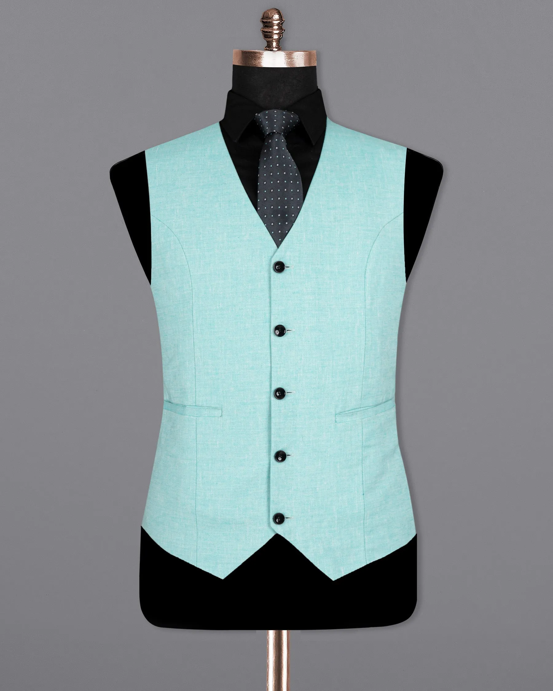 Aqua Island Blue Luxurious Linen Waistcoat