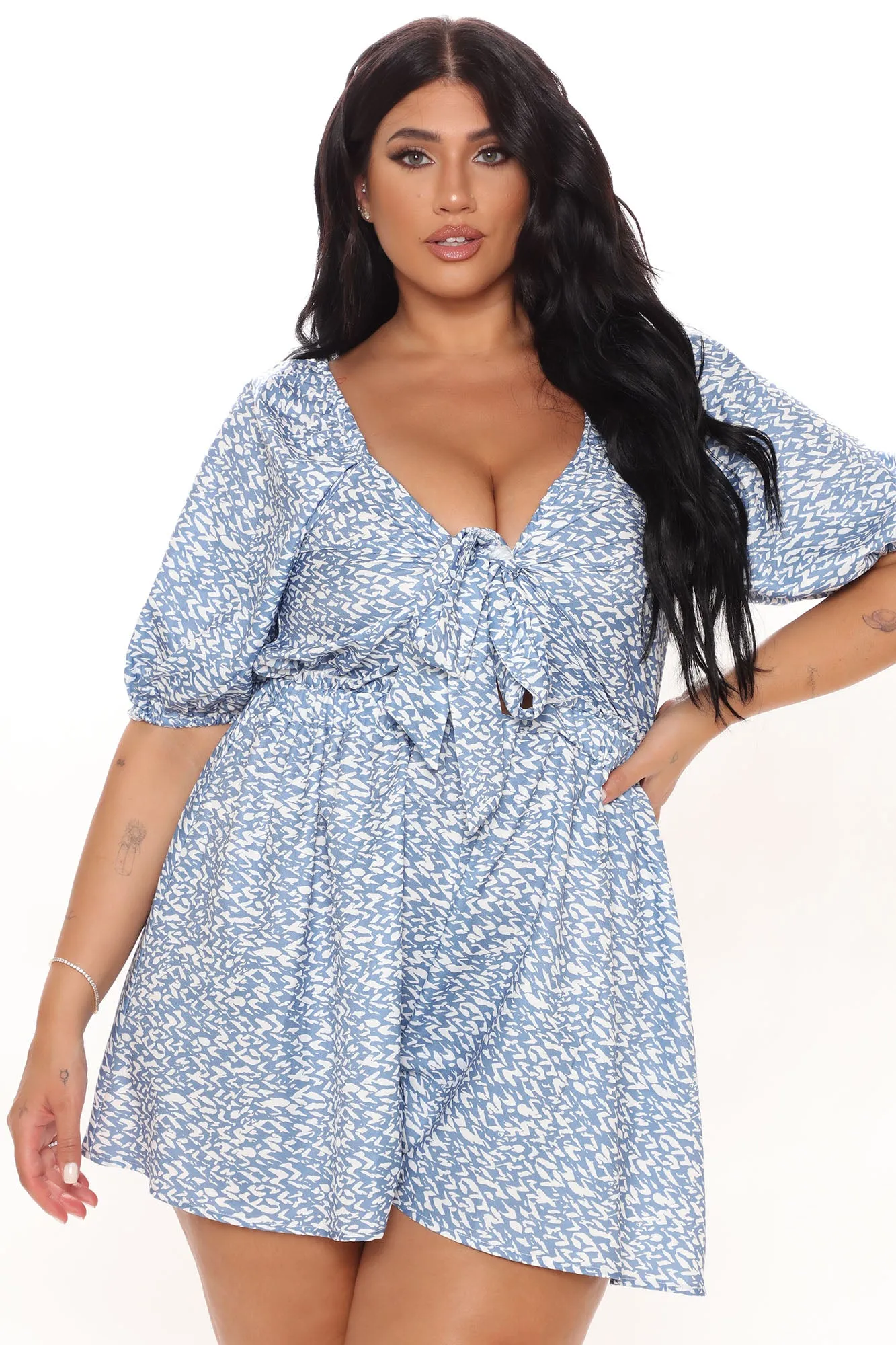 Ariel Printed Romper - Light Blue
