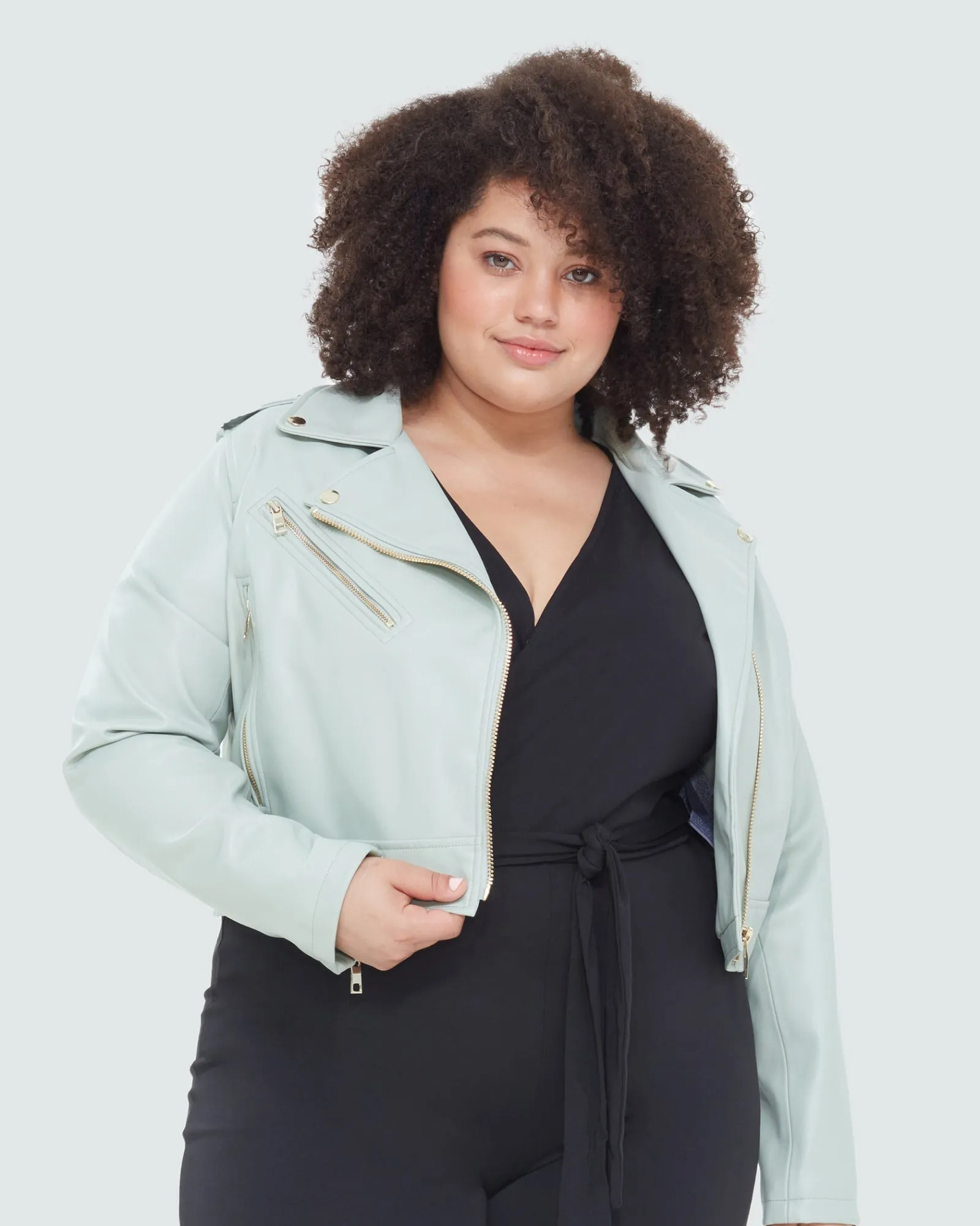 Bailey Faux Leather Moto Jacket | Mint Green