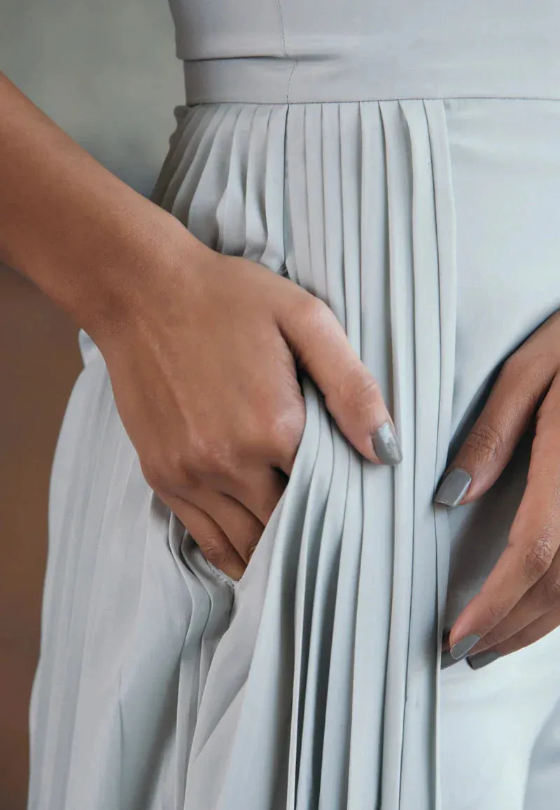 BANDEAU FLARED JUMPSUIT IN GREY