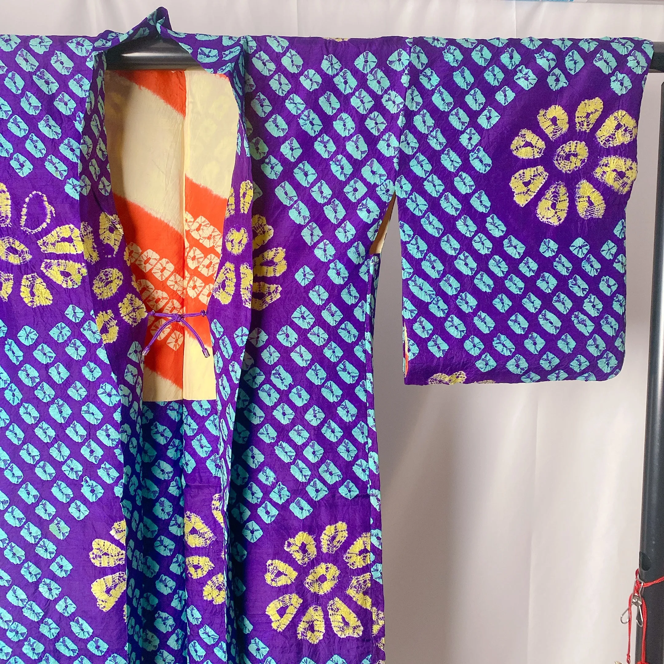 Blue Shibori Haori, Old Item, Japanese Kimono, Flower, Very Good, Cardigan, Women's Jacket, Silk Long outer, Casual Layer, Versatile-M