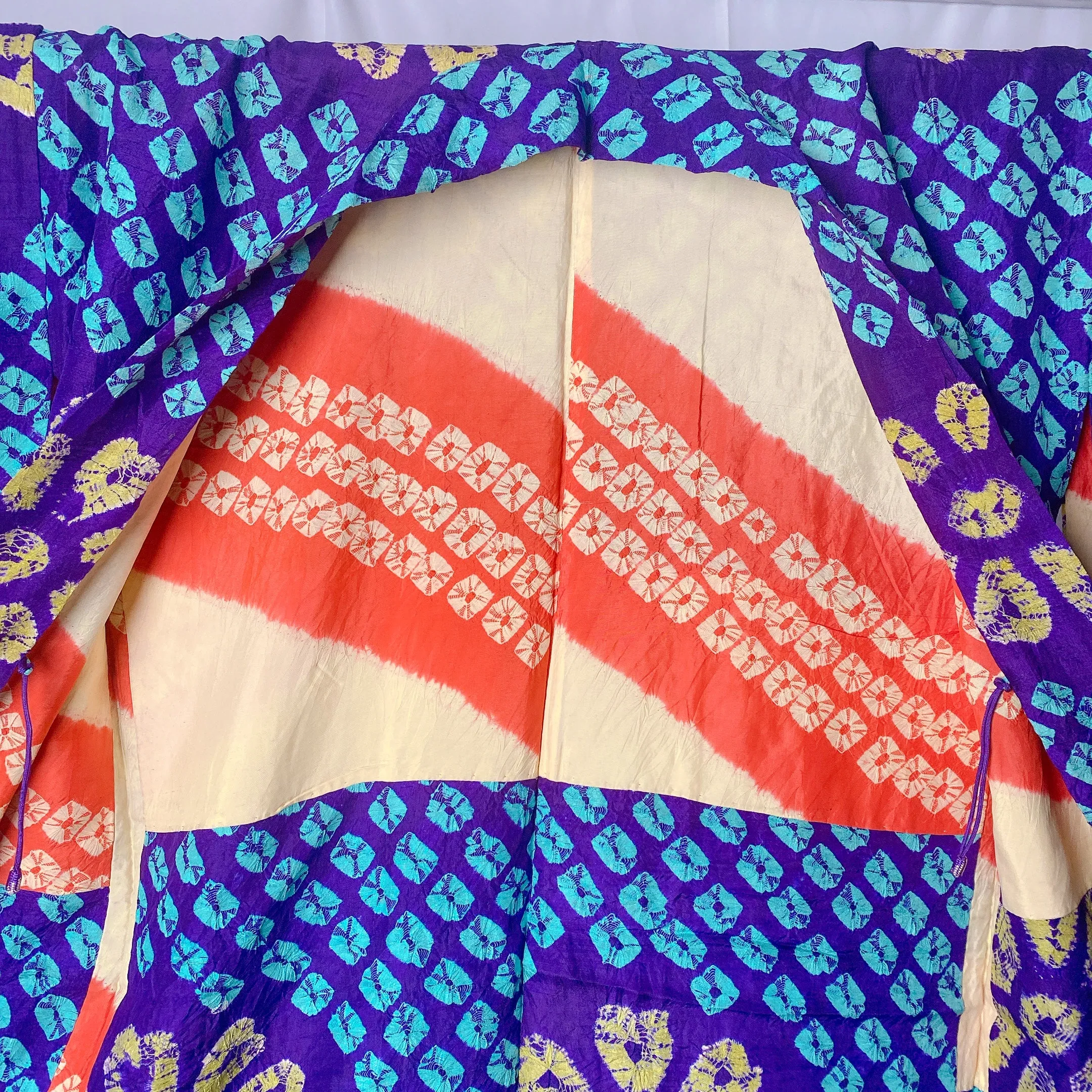 Blue Shibori Haori, Old Item, Japanese Kimono, Flower, Very Good, Cardigan, Women's Jacket, Silk Long outer, Casual Layer, Versatile-M
