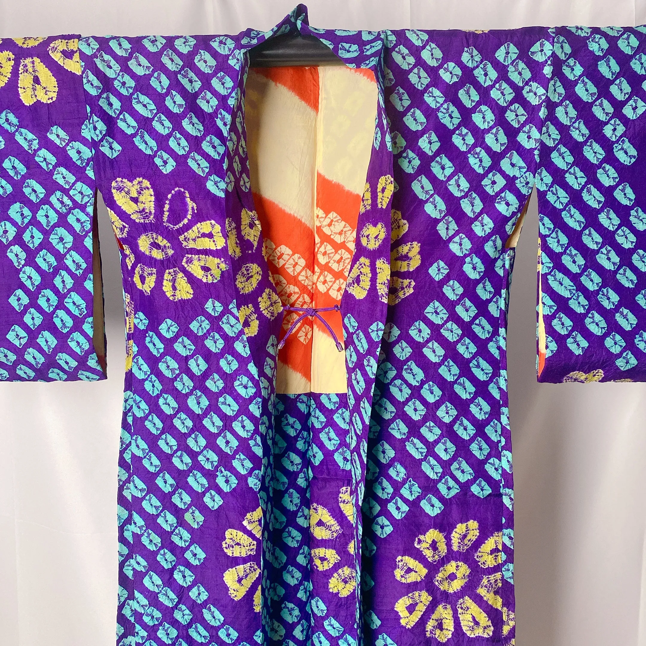 Blue Shibori Haori, Old Item, Japanese Kimono, Flower, Very Good, Cardigan, Women's Jacket, Silk Long outer, Casual Layer, Versatile-M