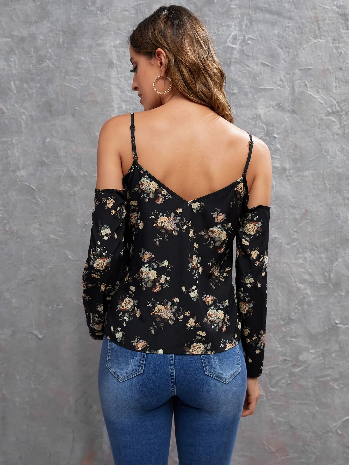 Boho All Over Print Long Sleeve Cold Shoulder Regular Blouse