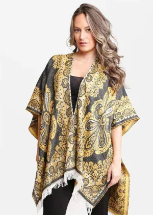Boho Pattern Fringe Mustard Kimono