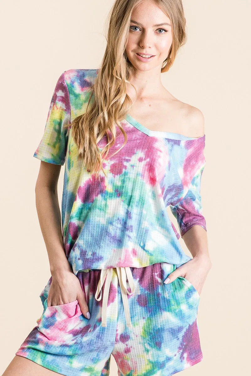 BP9001-67 | TIE DYE FRENCH TERRY CASUAL SHORTS