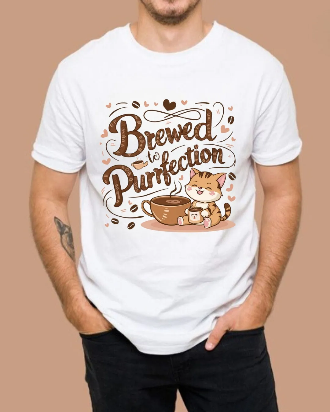Brewed To Purrfection Coffee Cotton T-Shirt