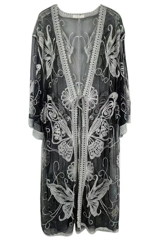 Butterfly Pattern Laced Kimono