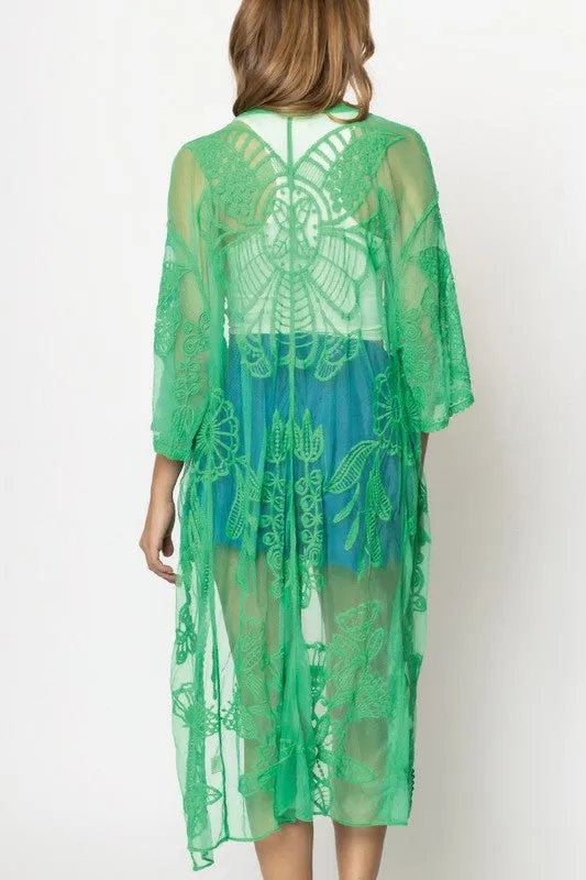 Butterfly Pattern Laced Kimono