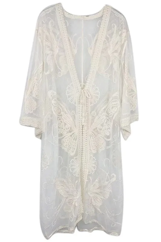 Butterfly Pattern Laced Kimono