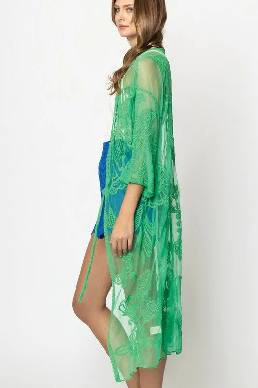 Butterfly Pattern Laced Kimono