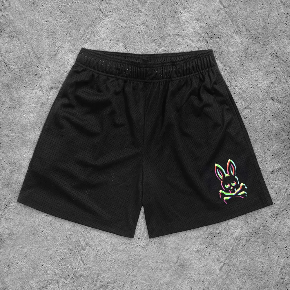 Casual Bunny Skull Print Mesh Shorts