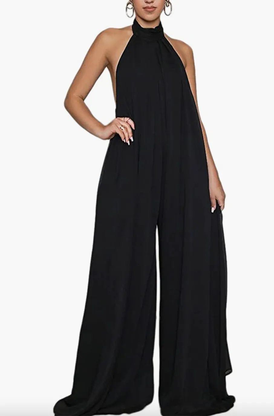 Chiffon Halter Wide Leg Jumpsuit