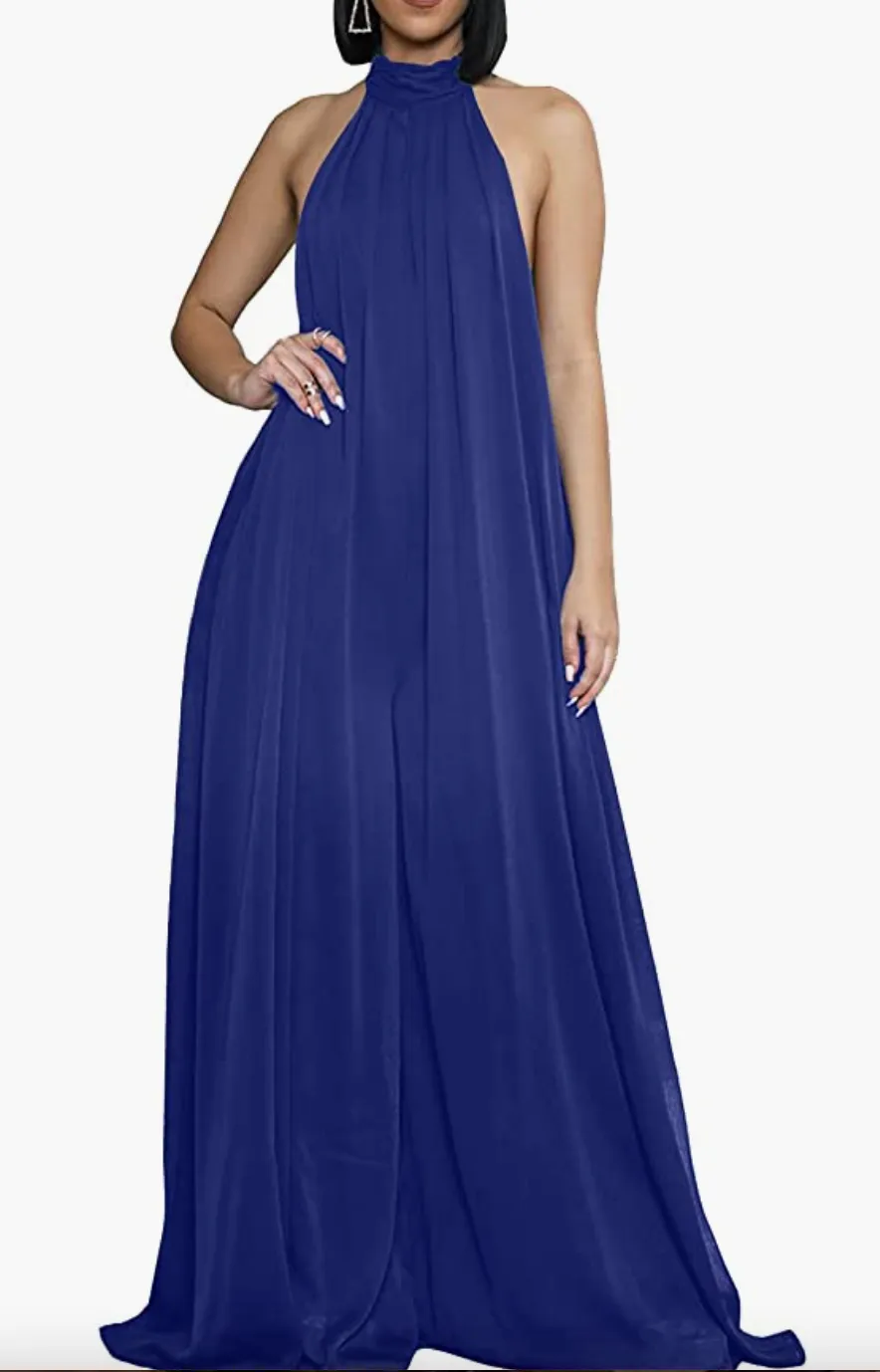 Chiffon Halter Wide Leg Jumpsuit