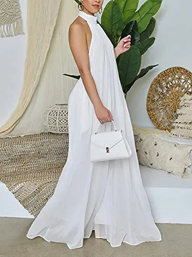 Chiffon Halter Wide Leg Jumpsuit