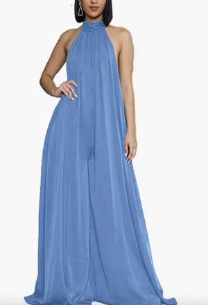 Chiffon Halter Wide Leg Jumpsuit