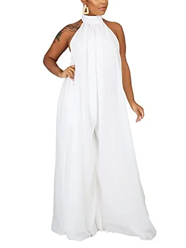 Chiffon Halter Wide Leg Jumpsuit