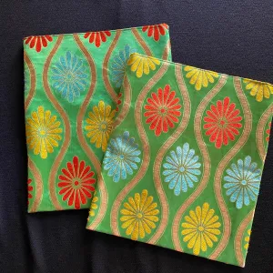 Clutch Purse, Green Women's Bag, Chrysanthemum,  Cylindrical shape, Evening Bag, No gusse, One of a kind, Japanese Vintage Kimono Obi,　