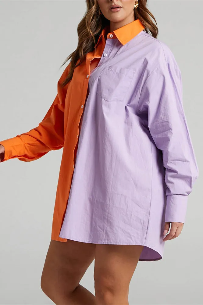Color Block Oversize Shirt and Casual Shorts Sets-AL9529