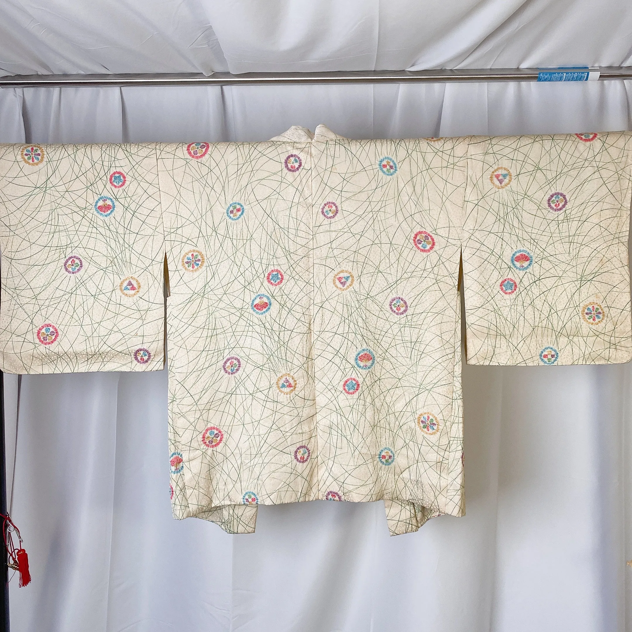 Cream Haori Haori, Shibori, Japanese Kimono, Stains, Poor Condition, Cardigan, Women's Jacket, Silk Long outer,  Casual Layer, Versatile-K