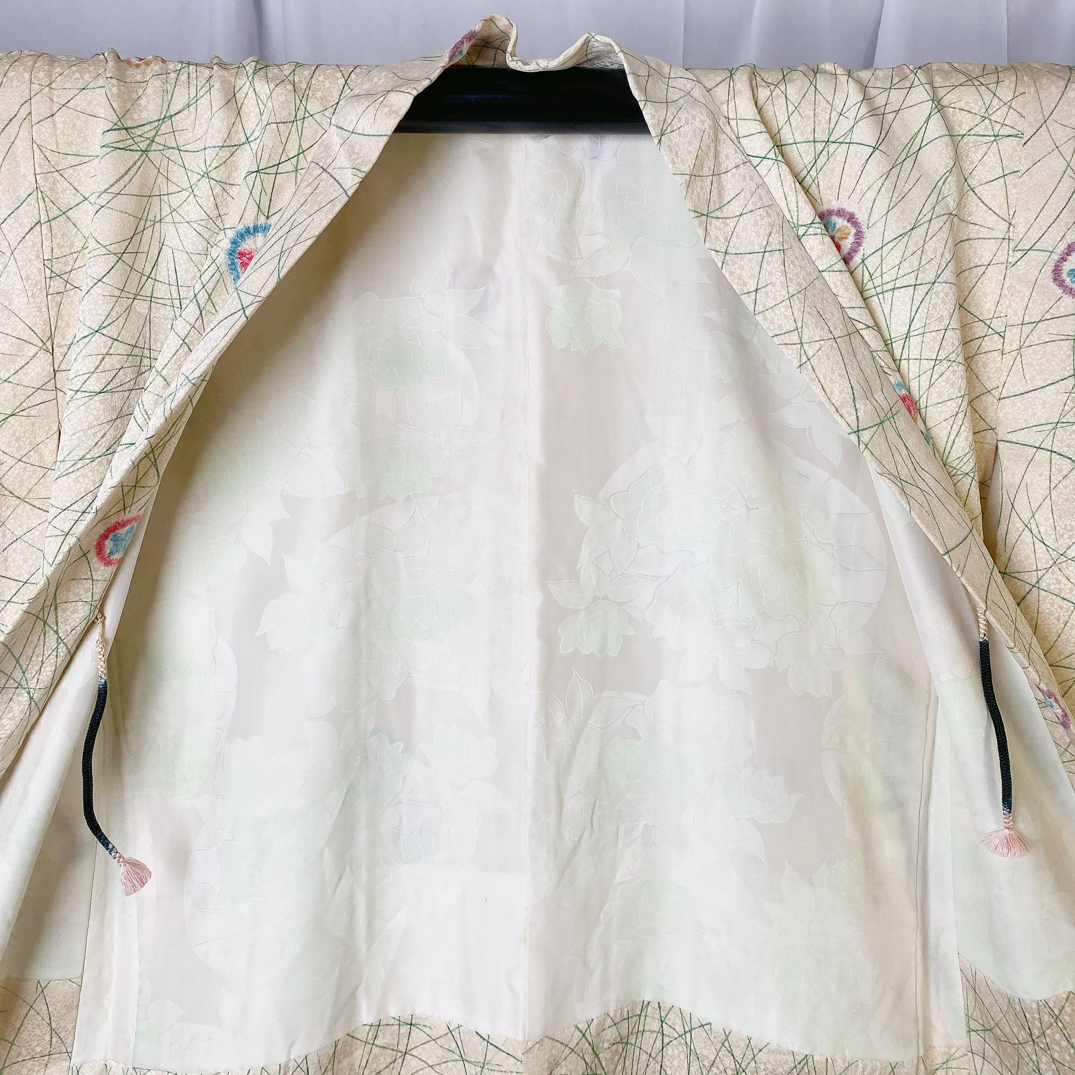 Cream Haori Haori, Shibori, Japanese Kimono, Stains, Poor Condition, Cardigan, Women's Jacket, Silk Long outer,  Casual Layer, Versatile-K