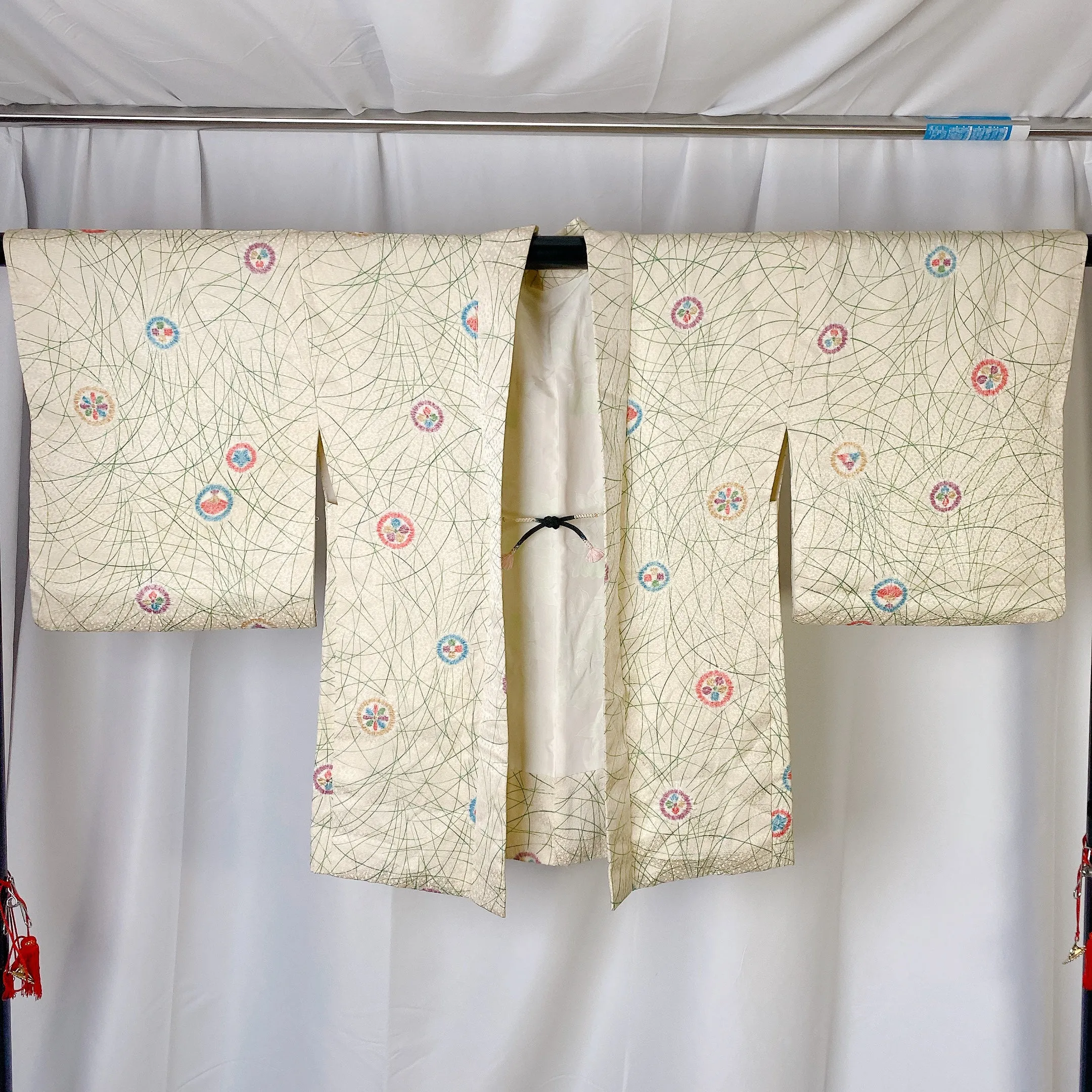 Cream Haori Haori, Shibori, Japanese Kimono, Stains, Poor Condition, Cardigan, Women's Jacket, Silk Long outer,  Casual Layer, Versatile-K