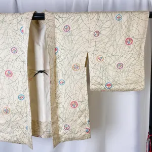 Cream Haori Haori, Shibori, Japanese Kimono, Stains, Poor Condition, Cardigan, Women's Jacket, Silk Long outer,  Casual Layer, Versatile-K