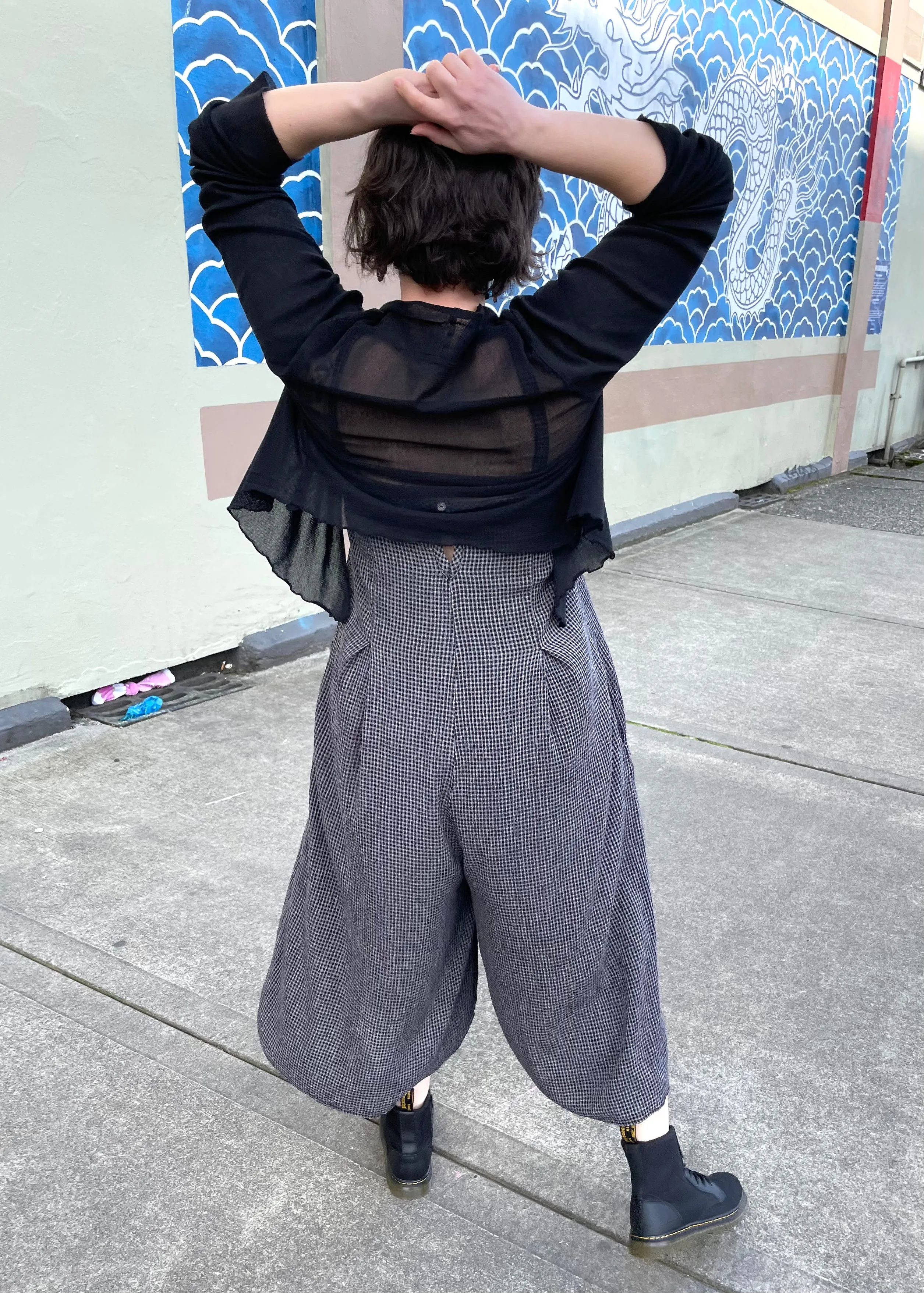 Crinkle Check Crop Jumpsuit
