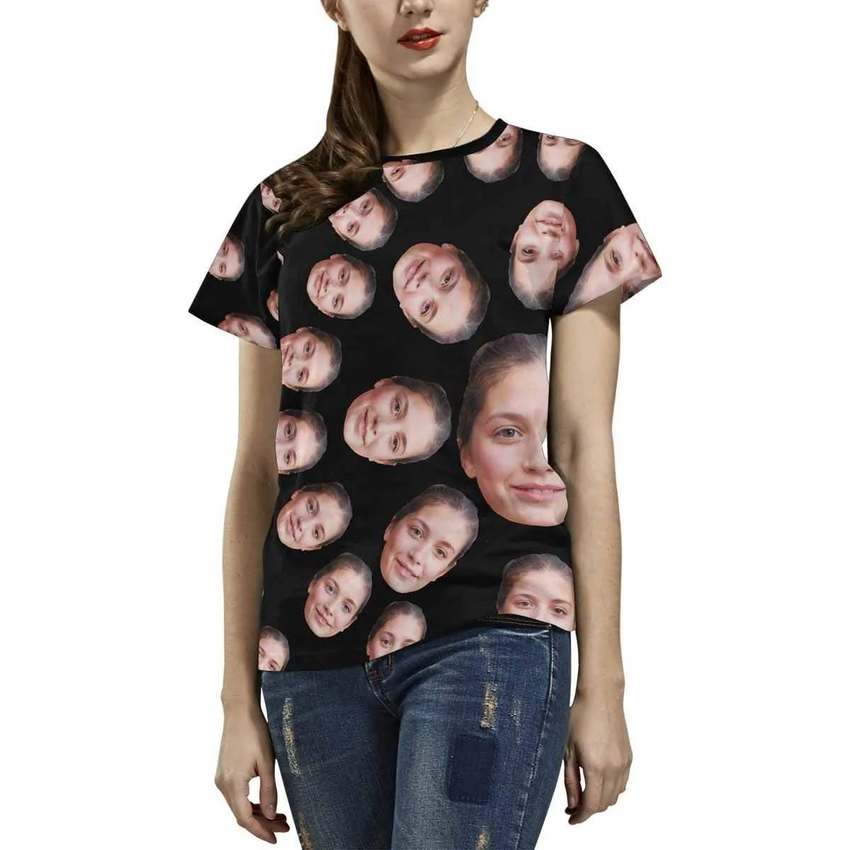 Custom Face Shirts Circle Shape Women's All Over Print T-shirt Gift for Mother's Day