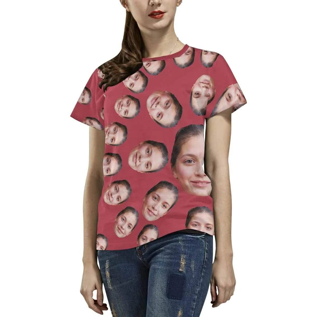 Custom Face Shirts Circle Shape Women's All Over Print T-shirt Gift for Mother's Day