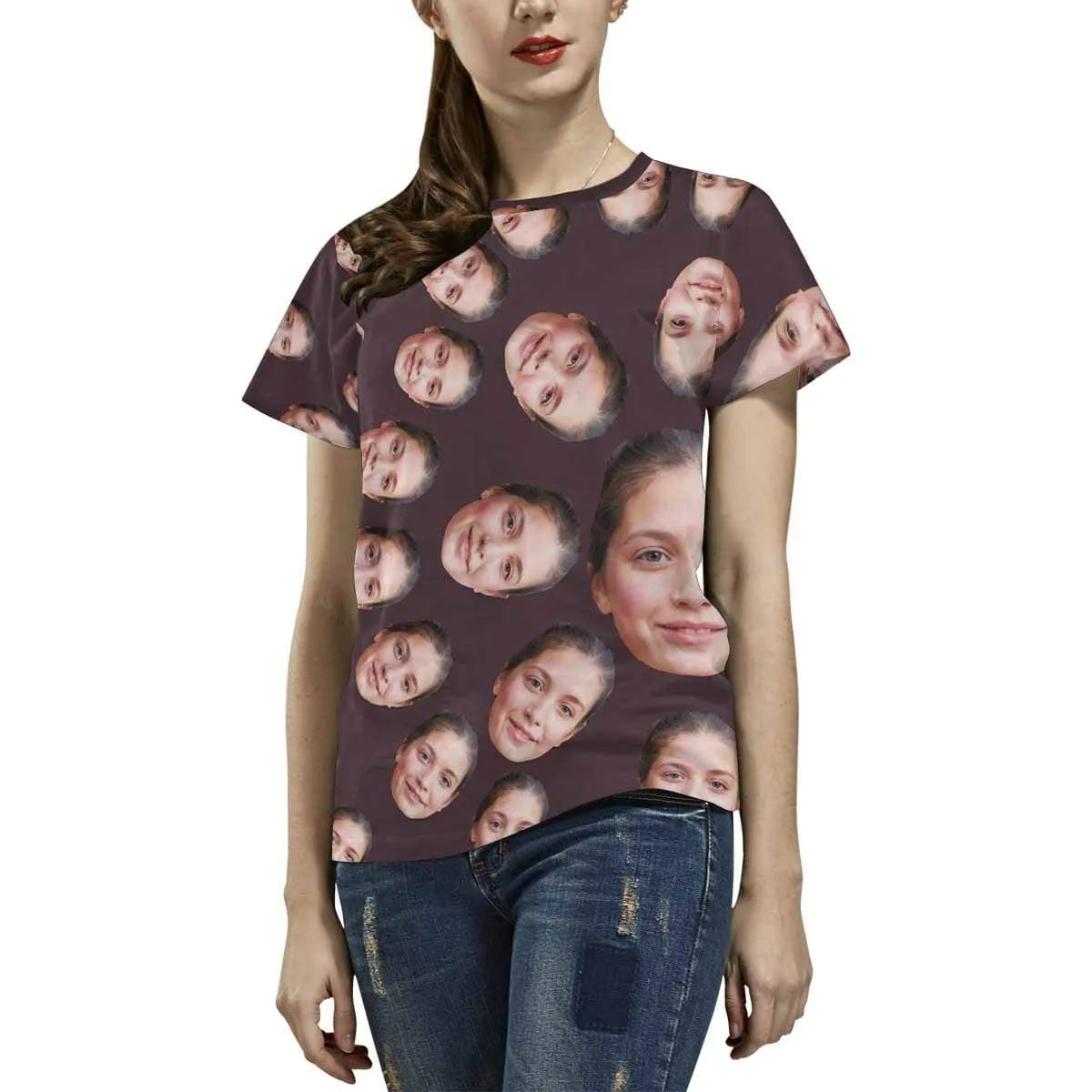 Custom Face Shirts Circle Shape Women's All Over Print T-shirt Gift for Mother's Day