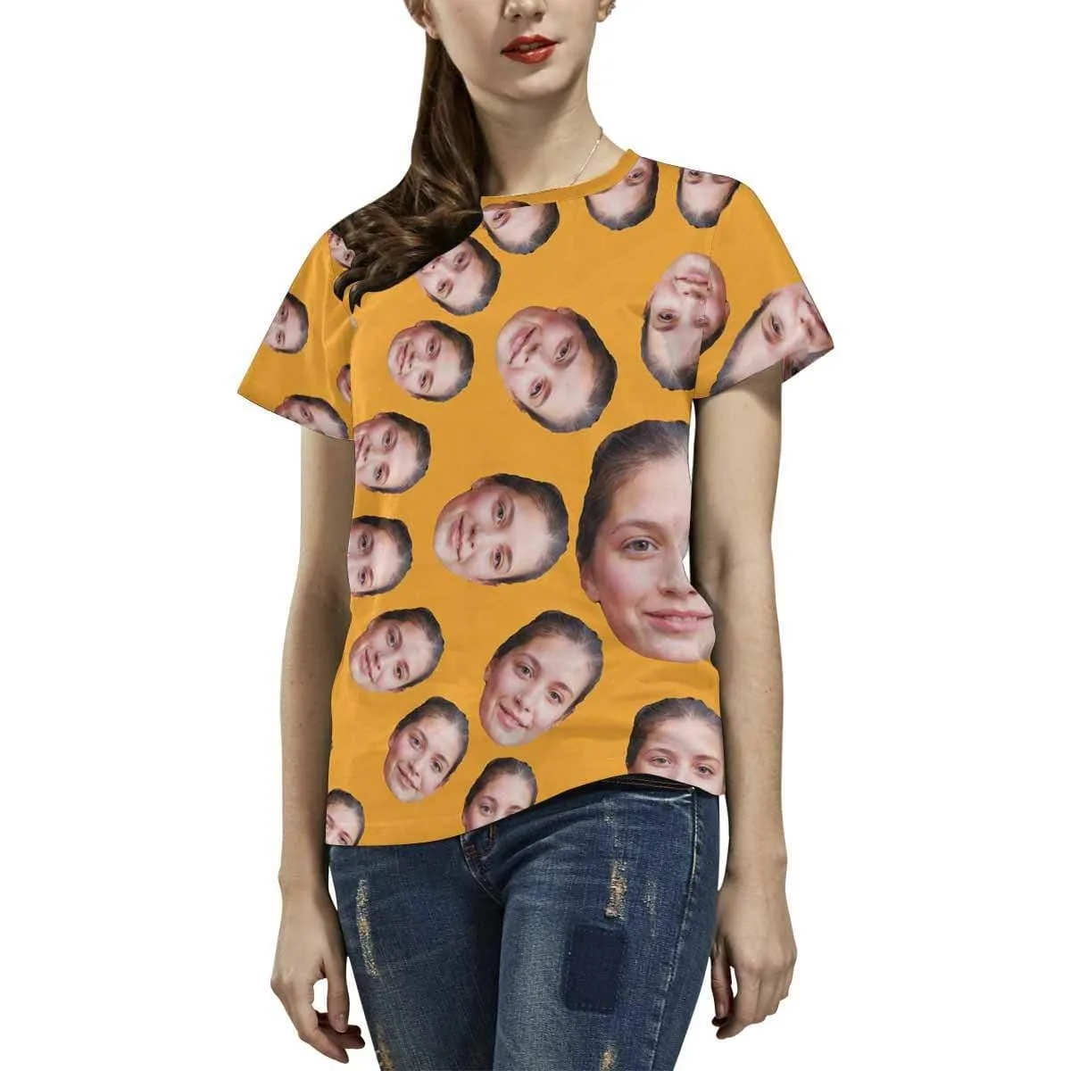 Custom Face Shirts Circle Shape Women's All Over Print T-shirt Gift for Mother's Day