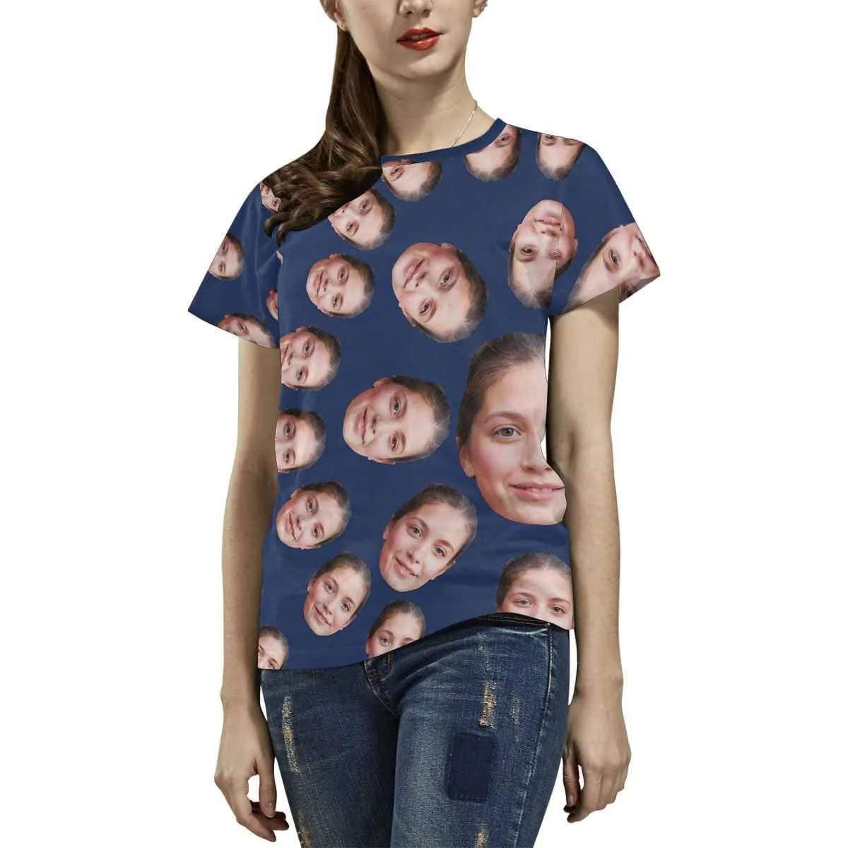 Custom Face Shirts Circle Shape Women's All Over Print T-shirt Gift for Mother's Day