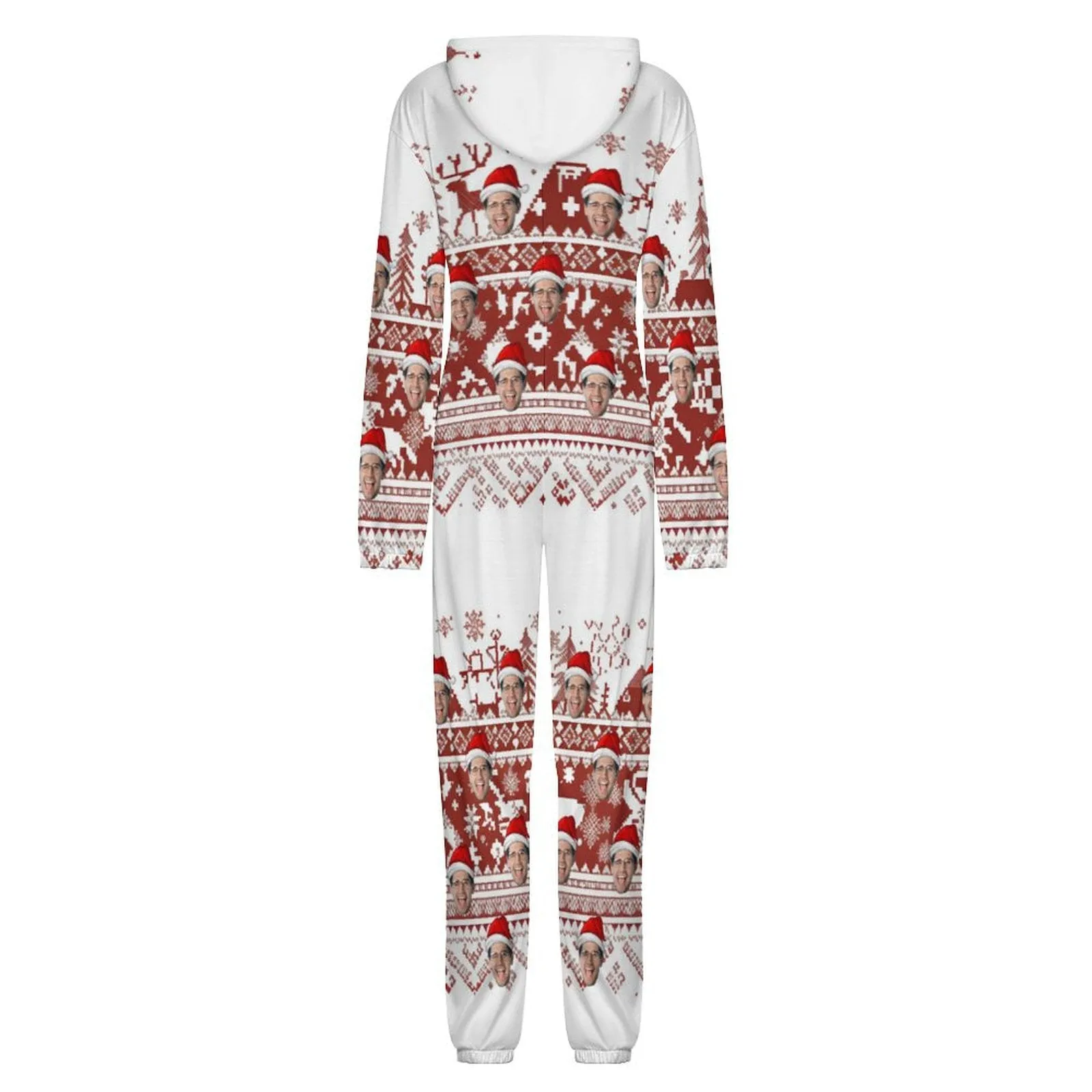 Custom Face Unisex Adult Hooded Onesie Jumpsuits with Pocket Christmas Gifts Personalized Zip One-piece Pajamas