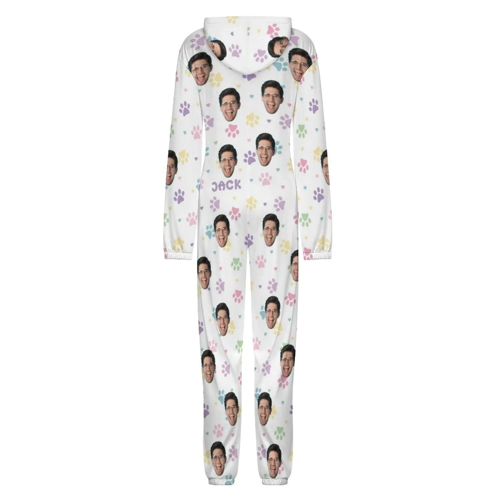 Custom Face&Name Family Hooded Onesie Jumpsuits with Pocket Personalized Zip One-piece Pajamas for Adult kids