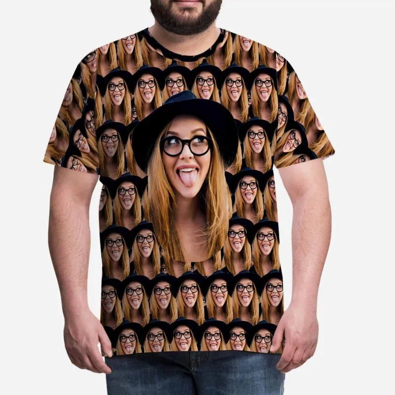 Custom Shirts with Girlfriend Seamless Face Put Your Face on Men's All Over Print T-shirt