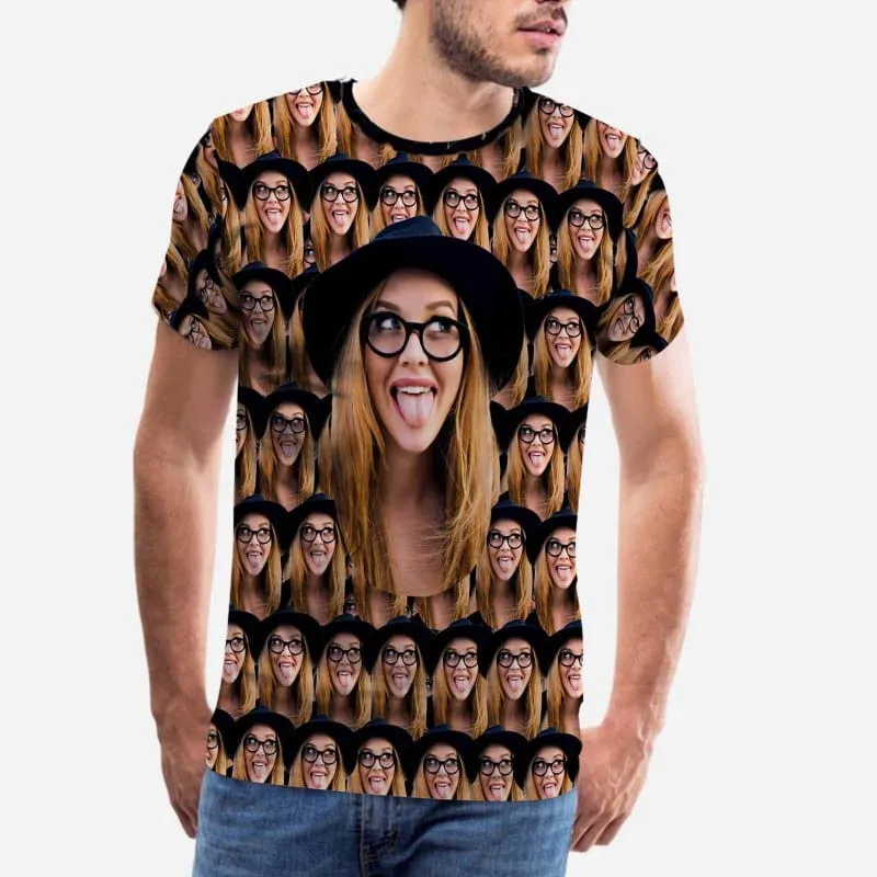 Custom Shirts with Girlfriend Seamless Face Put Your Face on Men's All Over Print T-shirt