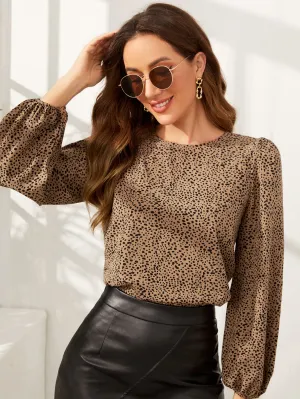 Dalmatian Print Lantern Sleeve Top