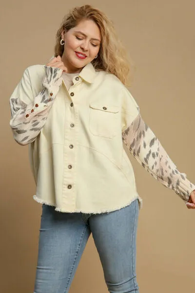Distressed Detail Raw Hem Button Up Jacket
