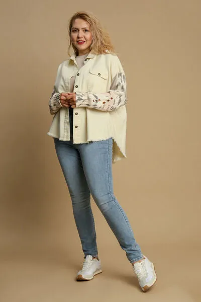 Distressed Detail Raw Hem Button Up Jacket