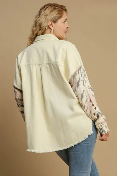 Distressed Detail Raw Hem Button Up Jacket