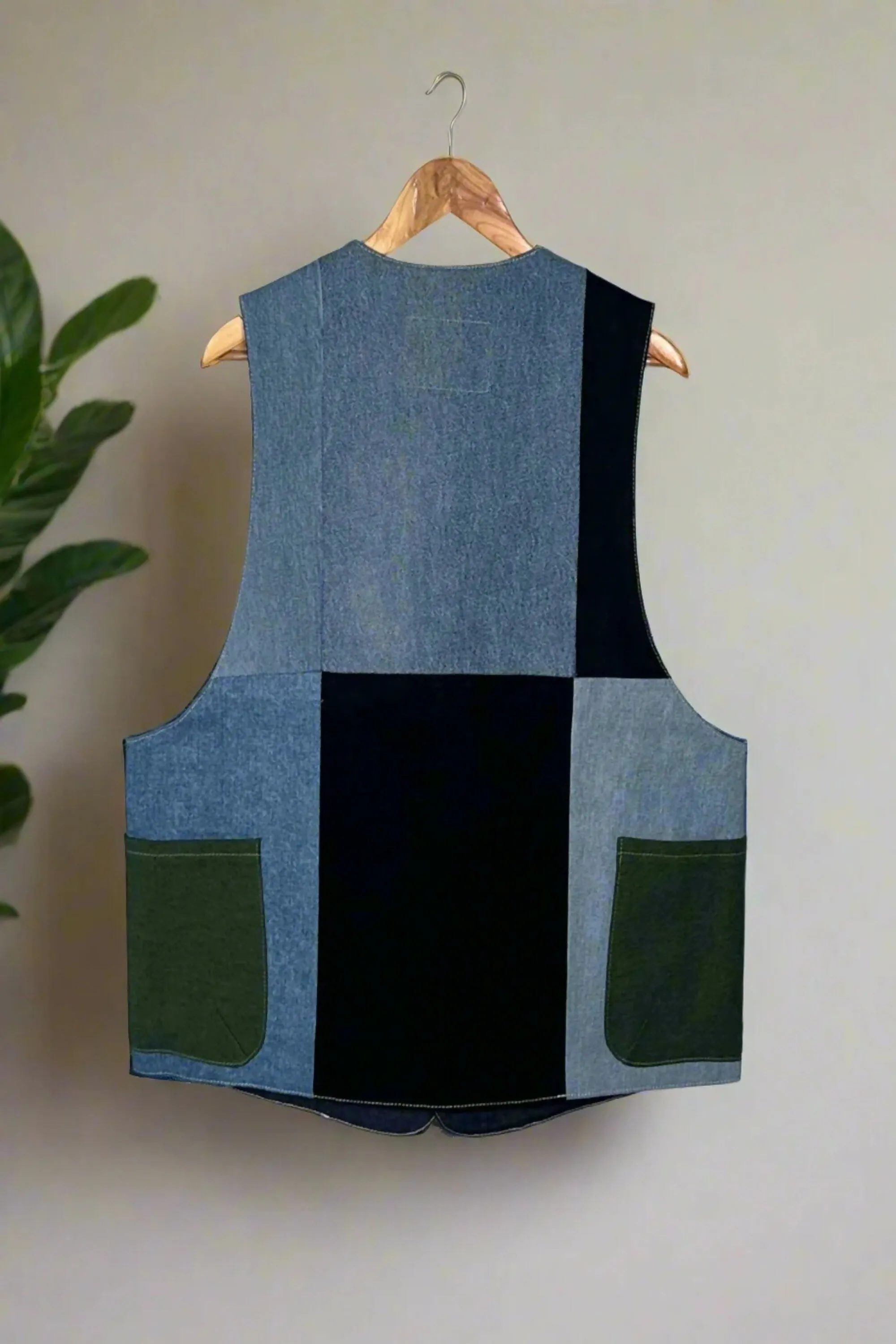 Edgy Upcycled Denim Gilet Jacket